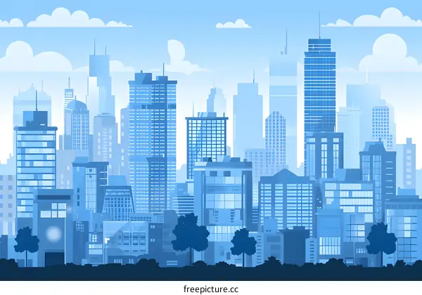 Blue City Skyline Illustration