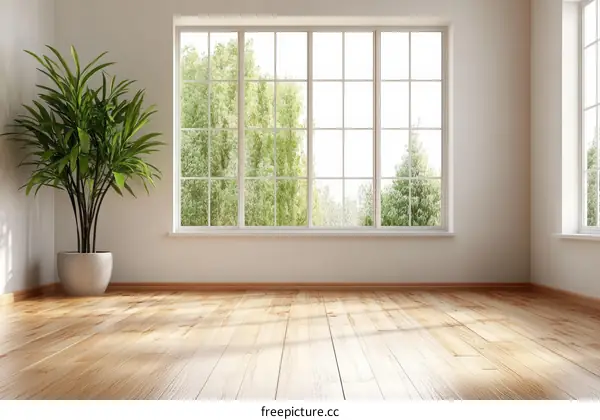 Empty Room with Big Window and Plant