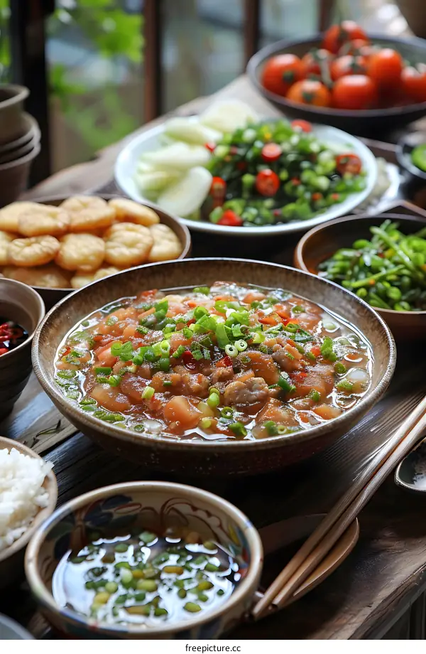 Vietnamese Home Cooked Meal with Tomato and Pork Stew