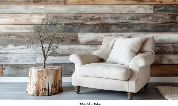 Rustic Farmhouse Living Room with Wooden Accent Wall