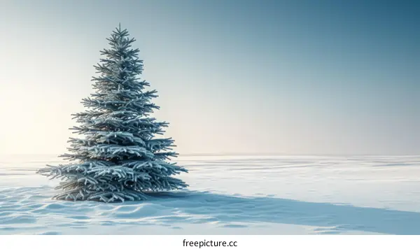 A Solitary Spruce Tree Stands in a Snowy Field