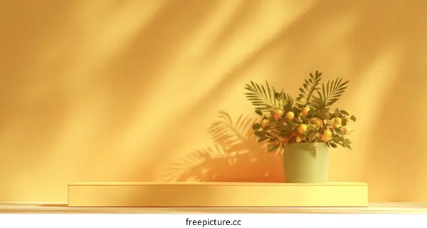 Yellow Pastel Minimalist Display with Plants