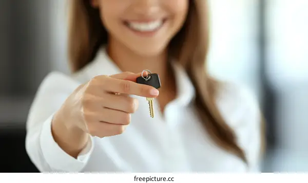 Happy Woman Presenting Keys for New Home