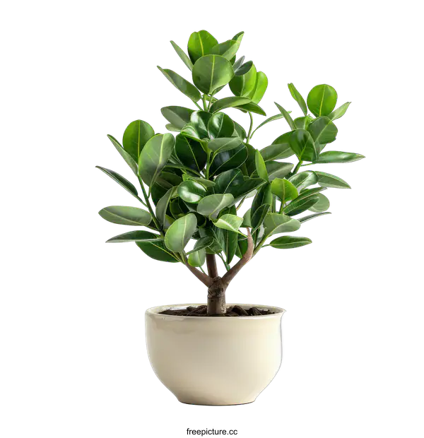 [Transparent Background PNG]A photo of a potted plant with dark green leaves against a black background.