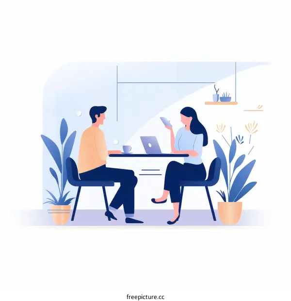 Colleagues discussing a project in a cafe