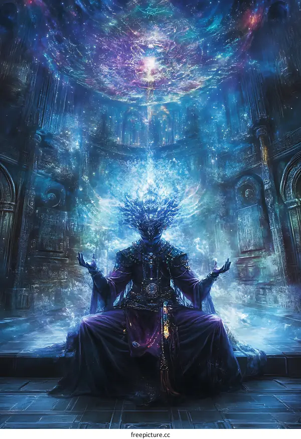 Digital Art Illustration of a Person in Meditation with a Starry Background