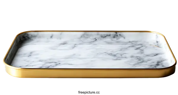 [Transparent Background PNG]Rectangular Gold-Trimmed Marble Tray