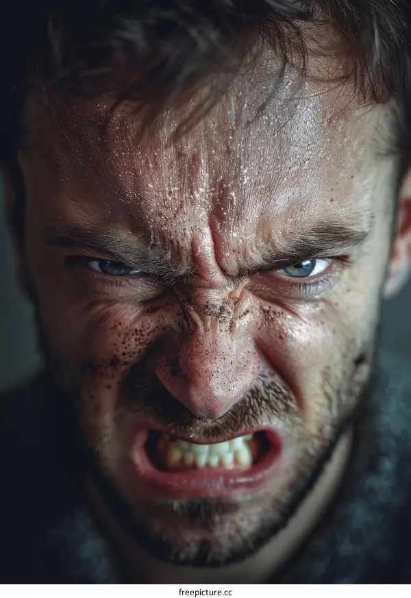 Angry Caucasian Man Close Up