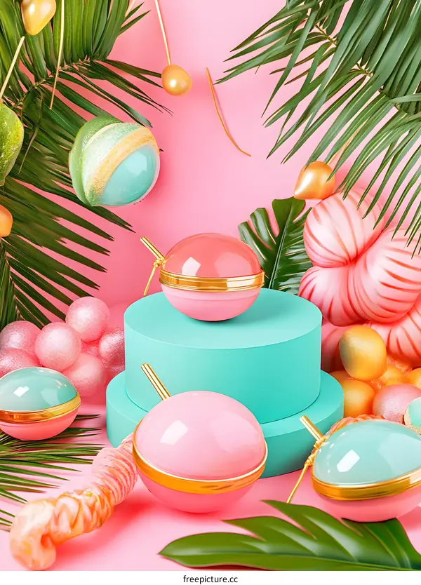 Tropical Summer Concept With Pink and Green Balloons