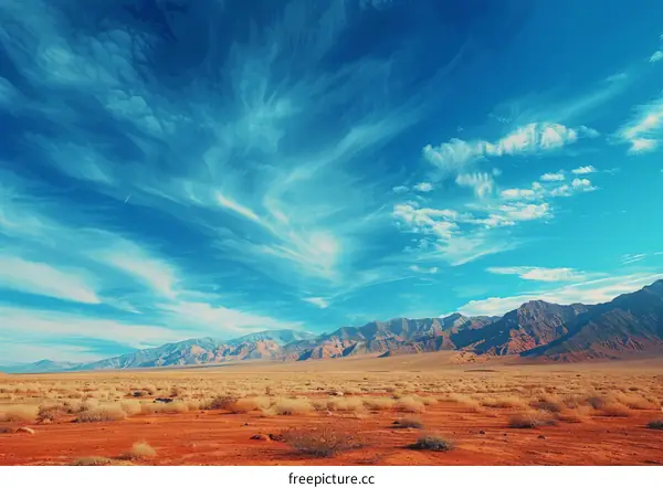 Blue sky and arid desert landscape