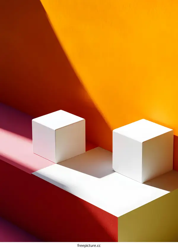 Minimalist Product Display with White Cubes on Colorful Background