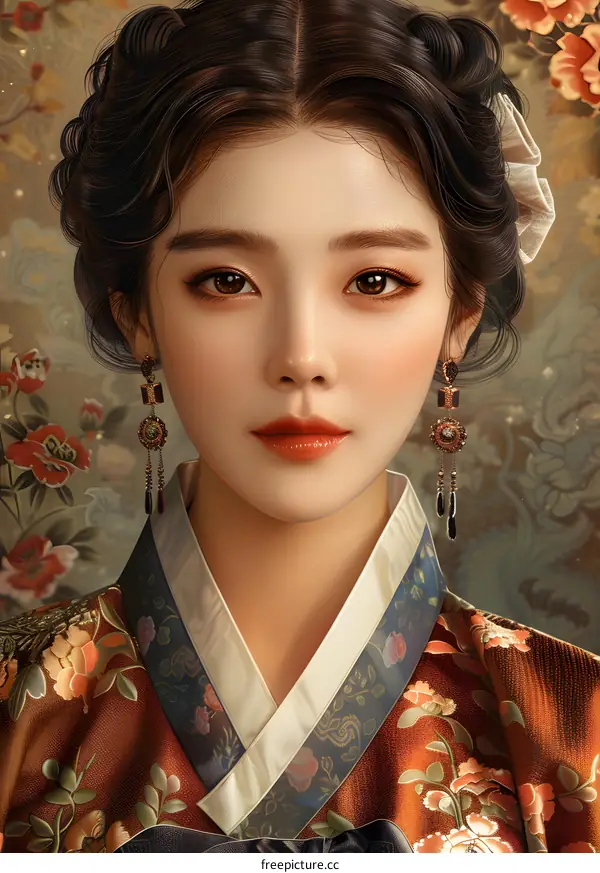Portrait of a beautiful Korean woman in traditional dress