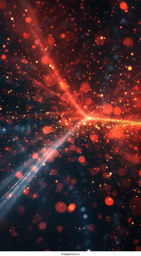 Glowing Red and Orange Particles Flowing in Space