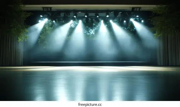 Empty Stage with Spotlight and Trees