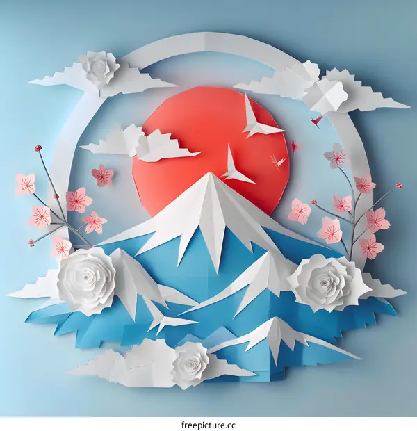 Paper craft landscape with Mount Fuji