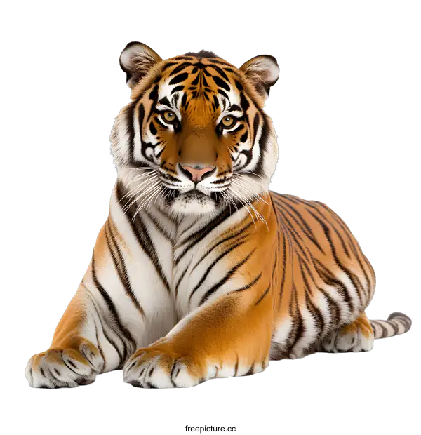 [Transparent Background PNG]Bengal Tiger Lying Down on White Background