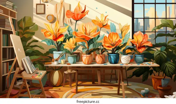 Sunlit Still Life: Vibrant Flowers in a Room