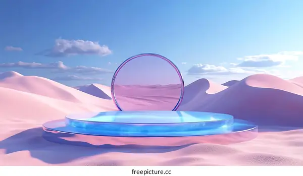 Pastel Desert Scene with Geometric Display Platform