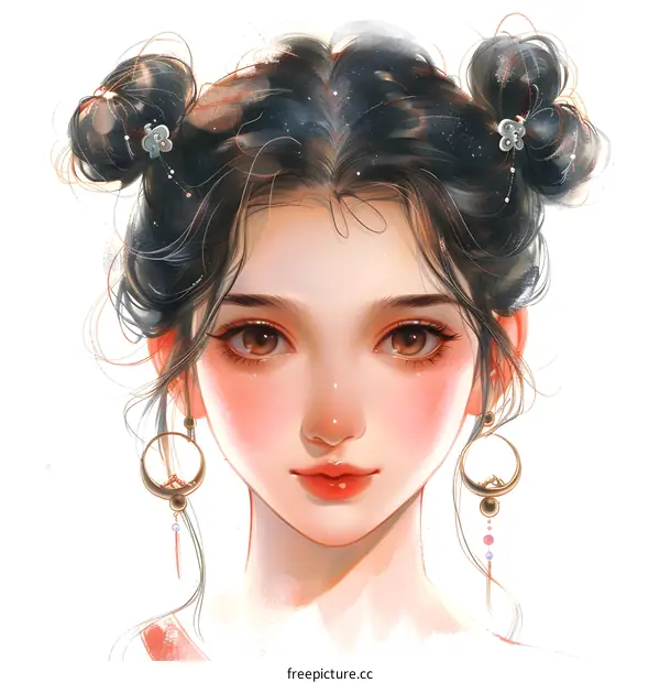 A beautiful Chinese girl with long black hair and brown eyes. She is wearing a pink dress and has a gentle smile on her face.