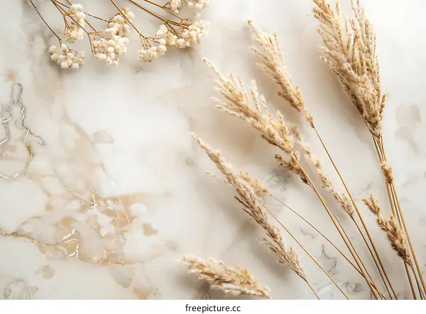 Dried Pampas Grass on Marble Background