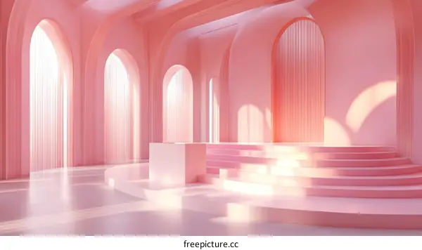 Pink Architectural Interior Scene Illustration