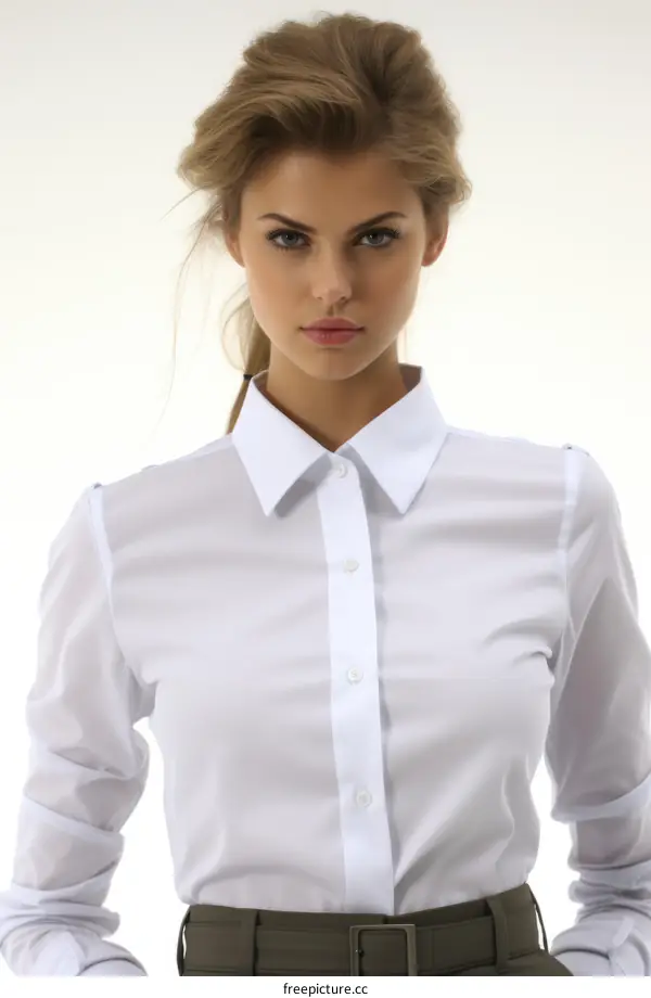 Portrait of a beautiful young woman in a white shirt