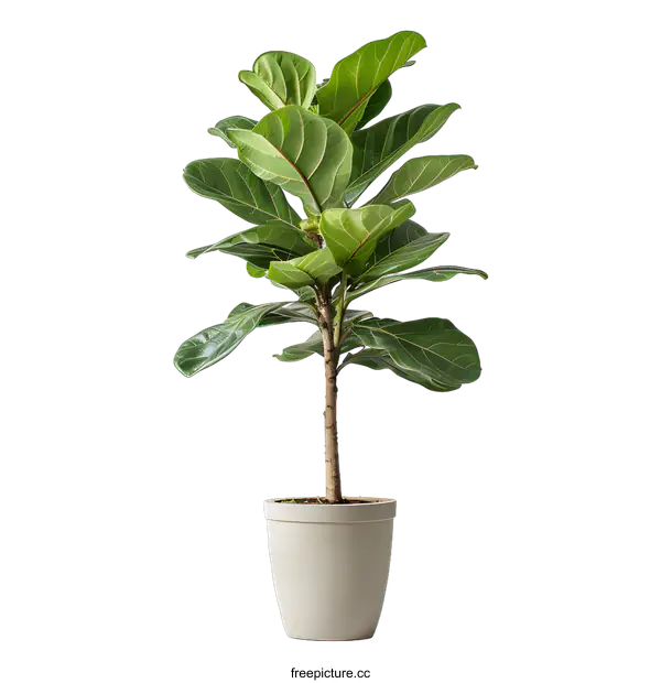 [Transparent Background PNG]A photo of a potted Fiddle Leaf Fig plant against a white background