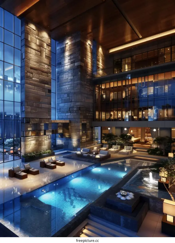 Luxurious Rooftop Pool and Lounge Area Design