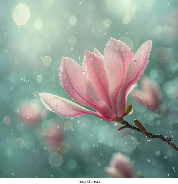 Raindrops on a pink magnolia flower