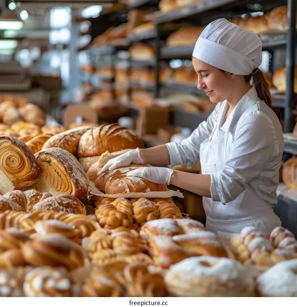 Smiling woman baker in a bakery