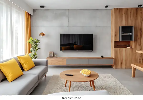 Modern Living Room Interior Design with Concrete Wall