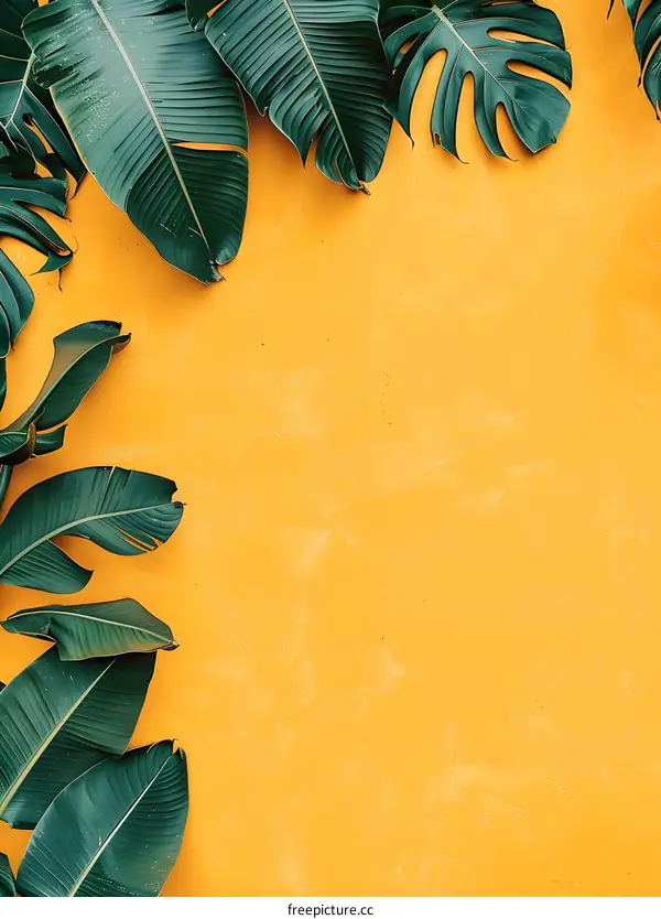 Green Leaves On Yellow Background
