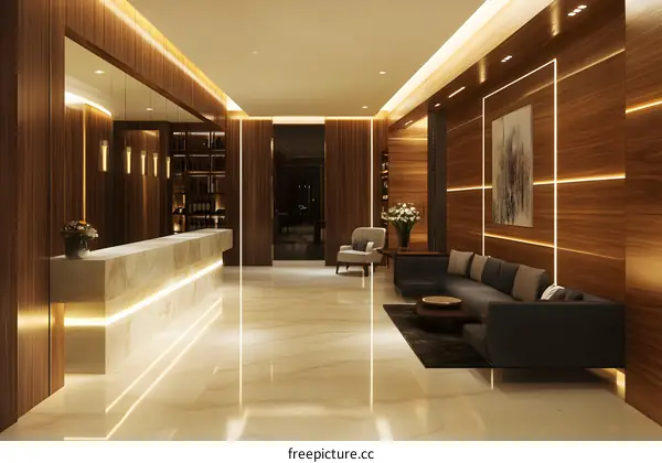 Modern Interior Design of a Luxury Lobby with Wooden Walls