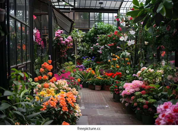 Vibrant Flower Garden Inside Greenhouse
