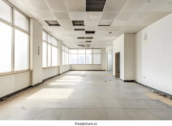 Empty Office Space With Ceiling Tiles Missing