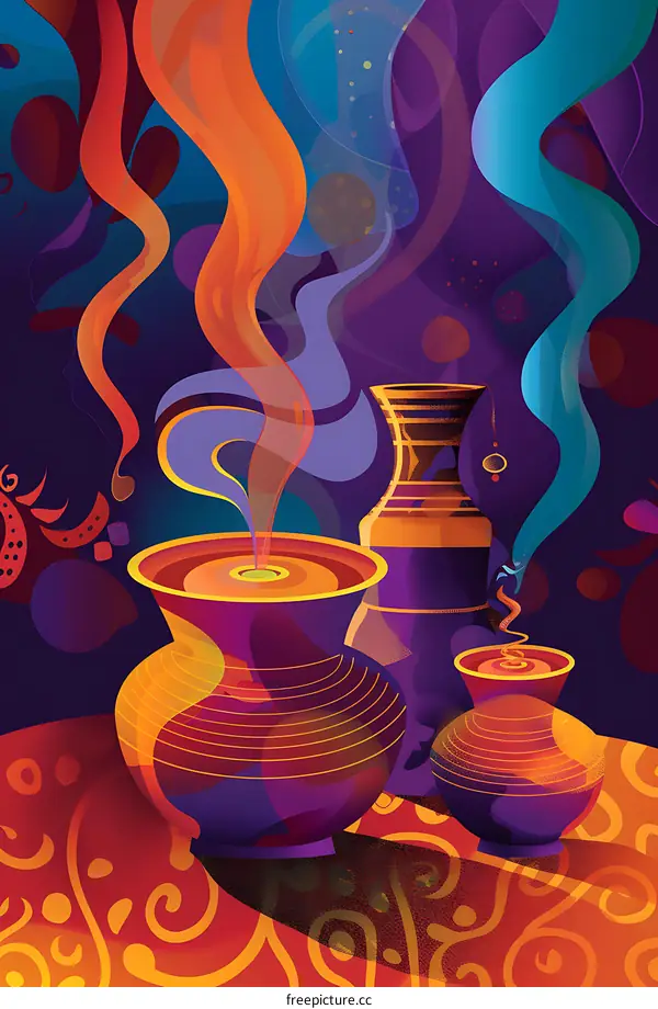 Abstract Illustration of Three Vases with Smoke