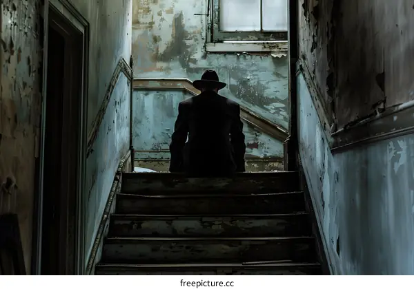 Man in a hat sitting on the stairs