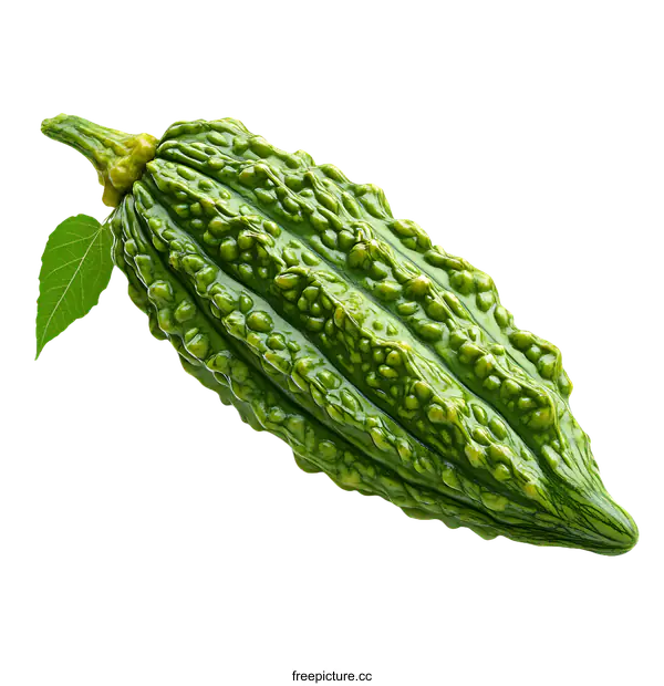 [Transparent Background PNG]Fresh Bitter Melon with Leaf Closeup