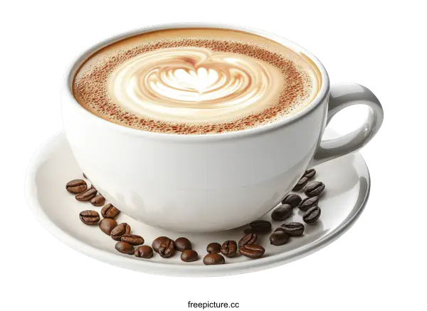 [Transparent Background PNG]Large Latte Art Coffee Cup with Coffee Beans