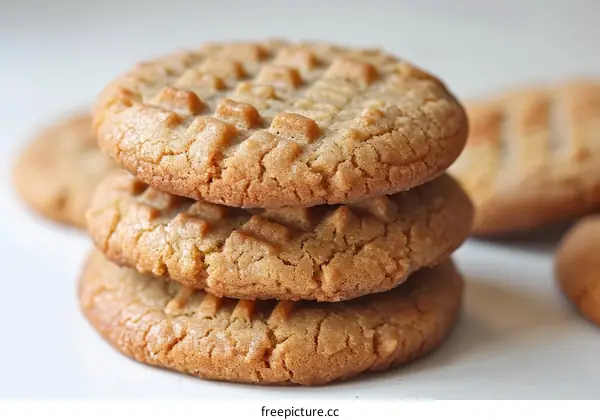 A stack of three peanut butter cookies