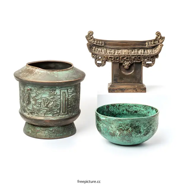 Three Antique Bronze Chinese Vessels