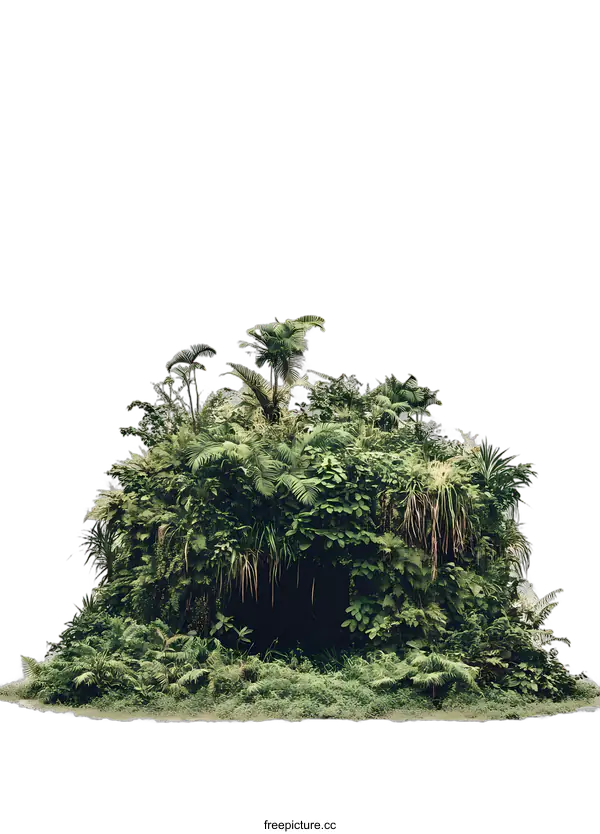 [Transparent Background PNG]Jungle Bush with Cave Entrance Isolated on White Background