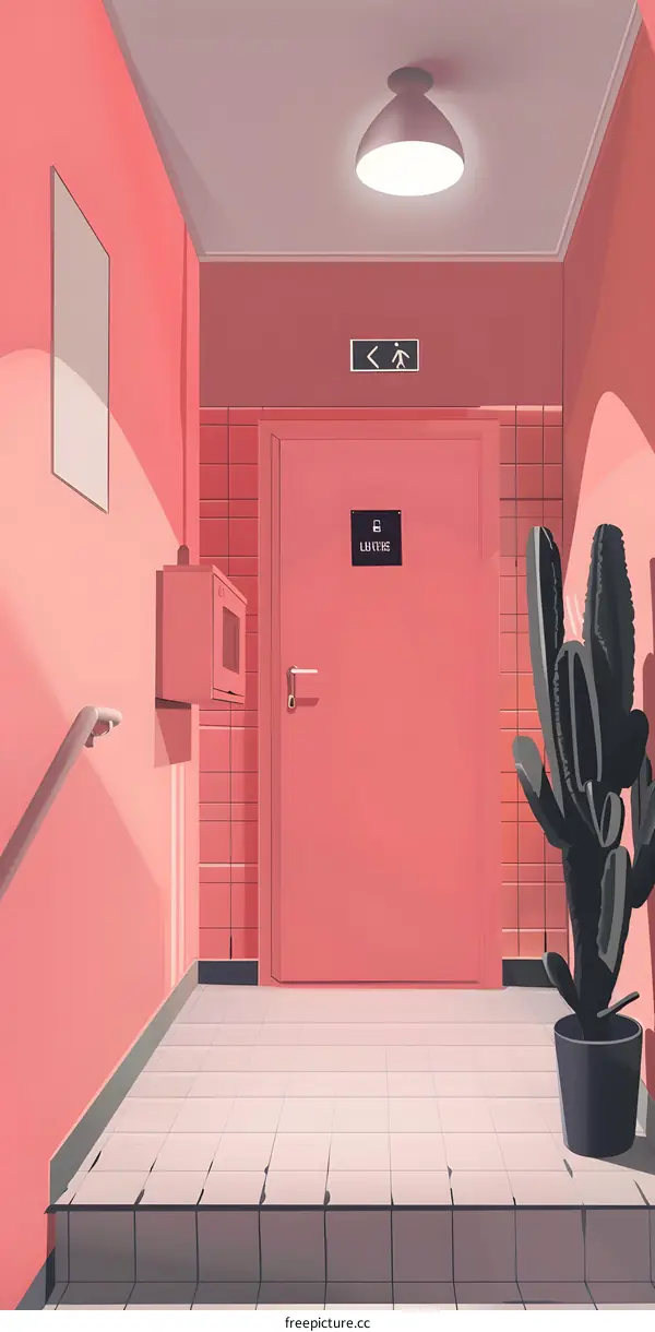 Pink Doorway With A Cactus Plant In A Pot
