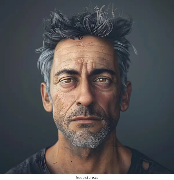 Portrait of a Man with Gray Hair and Brown Eyes
