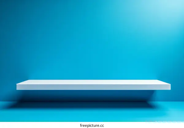 Modern Minimalist White Shelf Against a Deep Blue Wall