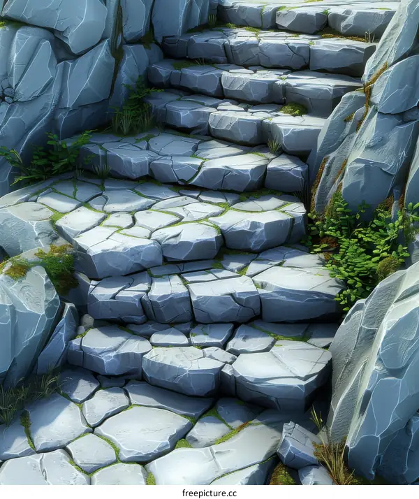 Ancient Stone Steps Covered in Moss and Grass