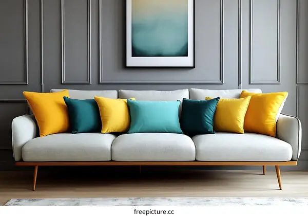 Modern Living Room Sofa with Colorful Cushions