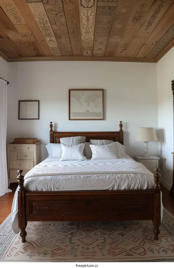Elegant Bedroom with Intricate Ceiling Design