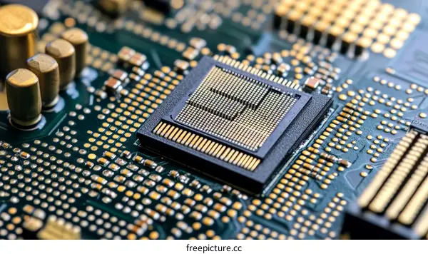 Close-up of a Circuit Board with Integrated Chip