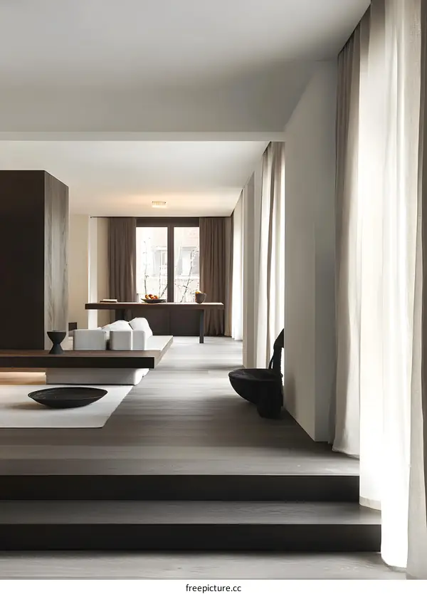 Modern Minimalist Living Room Interior Design With White Walls And Wooden Floor